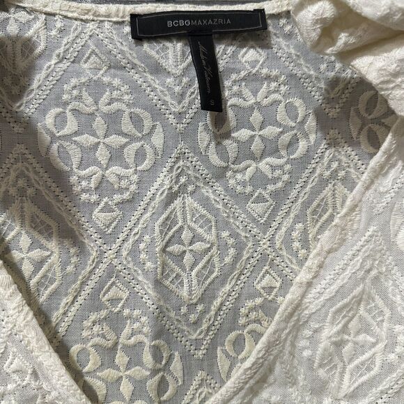 BCBGMaxazria Top Small Blouse Beige Cold Shoulder Boho Sheer Embroidered - Picture 4 of 8